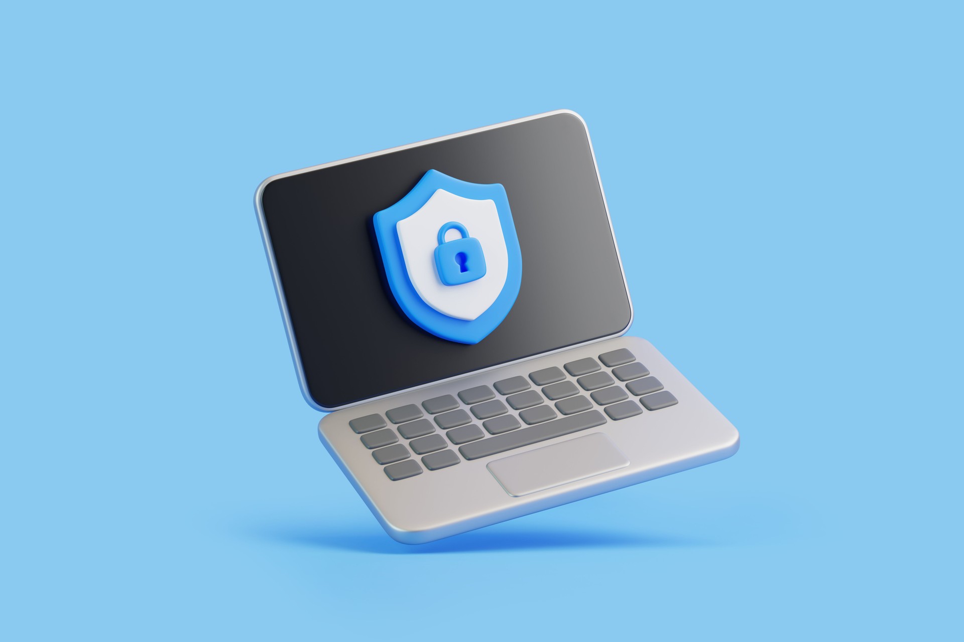 Laptop with Shield Lock Icon for Cybersecurity